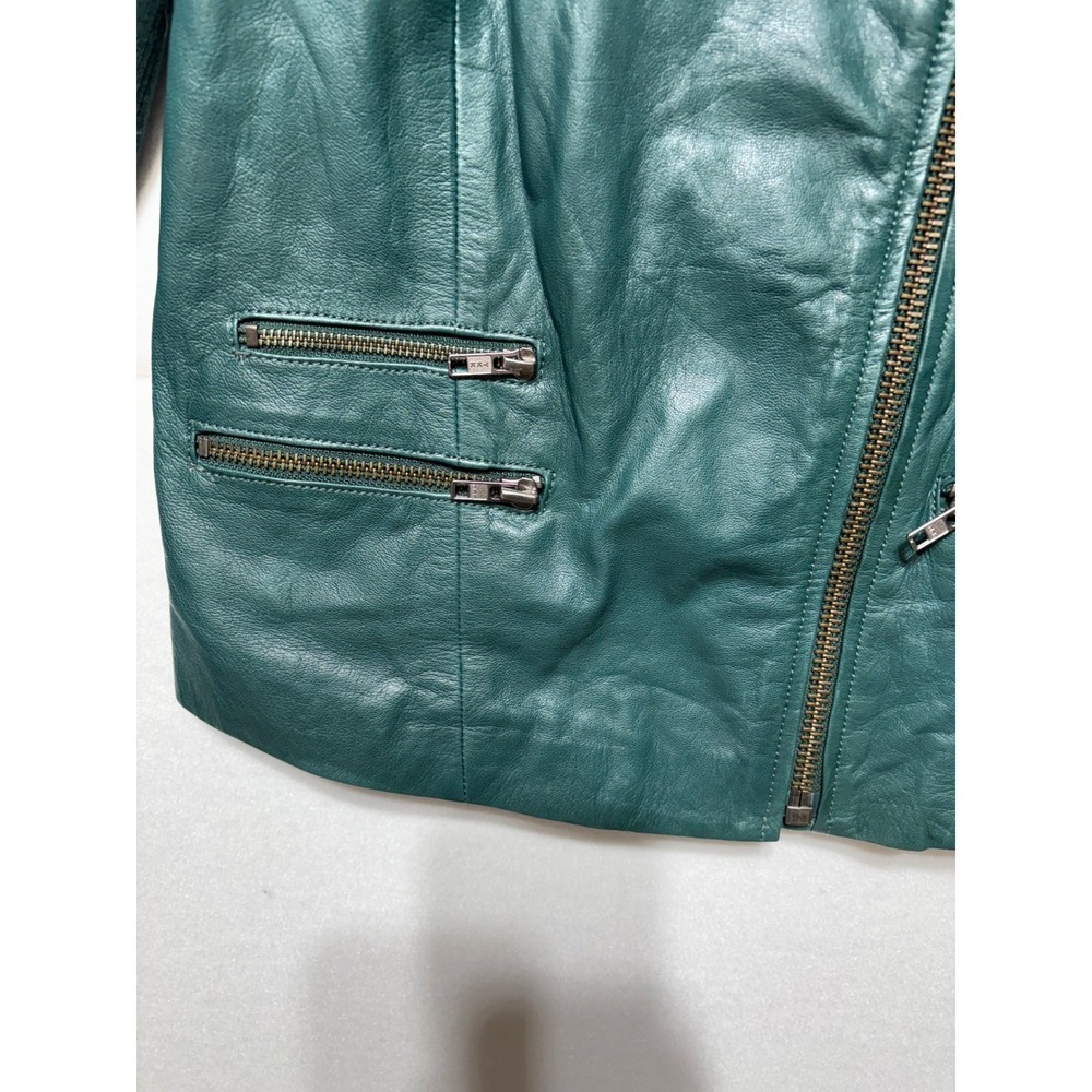 Trouve Emerald Green Leather Moto Jacket Quilted Shoulder Asymmetrical Zip S - Picture 7 of 12